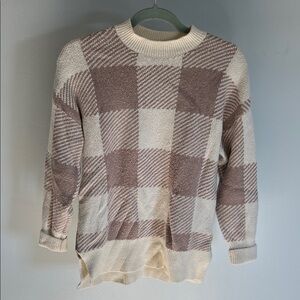 Abercrombie & Fitch Plaid Crewneck Sweater in Cream and Brown